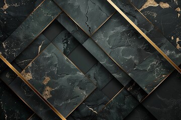 Abstract geometric background with black marble and gold accents.