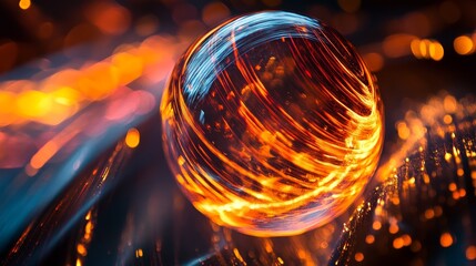 Canvas Print - A glass orb with a swirling fire pattern inside, symbolizing energy, power, passion, heat, and intensity.