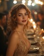 © SkoldPanda - Young woman in fancy dress smiling at Paris dinner table