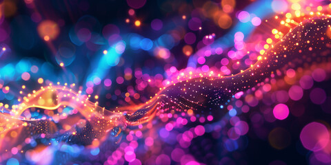 Wall Mural - Cyberpunk Technical background abstraction UI UX modern trendy design. Place for text. Lines and dots. Template poster invitation banner email header. 3D Digital art. Horizontal. Generative Ai content