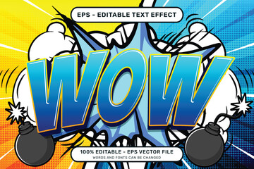 Poster - wow 3d text effect and editable text effect with a retro background and illustrations of bombs and smoke