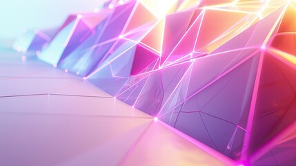 Wall Mural - Abstract Geometric  Background with Neon Lights