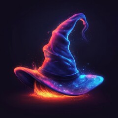 Canvas Print - A vibrant witch hat with a neon glow, symbolizing magic, mystery, fantasy, power, and celebration.