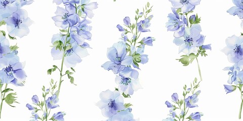 Watercolor Illustration of Light Blue Flowers with Green Stems