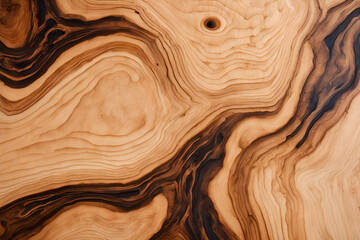 Abstract topographic contours natural wood table texture with a winding epoxy resin river running through the center of it