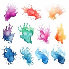 Wall Mural - Abstract watercolor splashes of color isolated on white background.