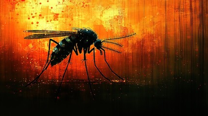 Poster - Silhouette of a Mosquito Against a Red and Yellow Background