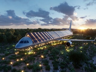 Wall Mural - A solar-powered aerospace plant represents the future of sustainability in the industry, utilizing renewable energy to drive manufacturing and operations. 