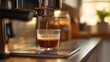 © nicole - A visually captivating close-up of a perfect espresso pour, with rich, dark espresso flowing from a professional machine into a clear glass cup