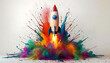 © IAKCreatives - Creative space rocket exploded with colorful paints and splashes on a white background. Creativity thinking concept