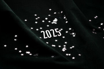 Wall Mural - new year 2025 dark background. number of the coming year in christmas decoration.