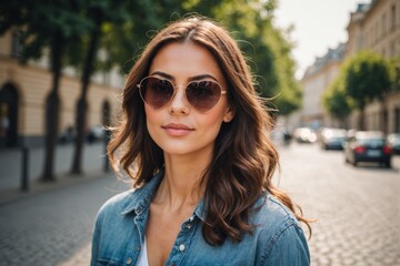 Portrait of beautiful woman in heart-shaped sunglasses