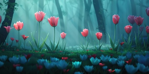 Poster - tulips in the garden