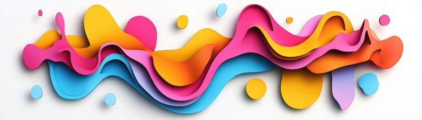 Wall Mural - Colorful abstract paper art with dynamic waves and vibrant colors on white background. Perfect for creative and modern design concepts.