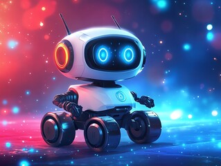 Poster - Cute Robot in a Futuristic Setting.
