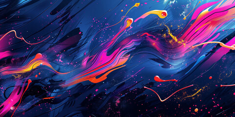 Wall Mural - Liquid oil, acrylic paint abstraction. Abstract template. Modern trendy background. Creative design banner wallpaper poster header social media post. Expressive bright colors. Generative Ai content