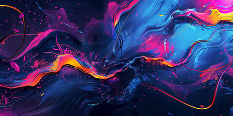 Wall Mural - Liquid oil, acrylic paint abstraction. Abstract template. Modern trendy background. Creative design banner wallpaper poster header social media post. Expressive bright colors. Generative Ai content