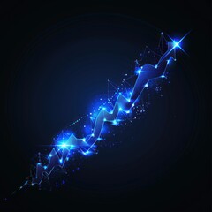 Abstract Blue Glowing Upward Trend Line Graph