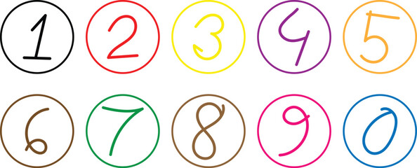 Poster - set of hand drawn 1 to 0 number on outline circle vector illustration.