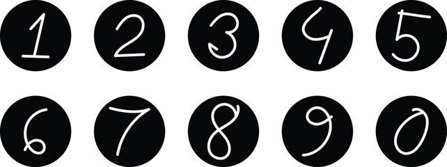 Poster - set of hand drawn 1 to 0 number on black circle vector illustration.
