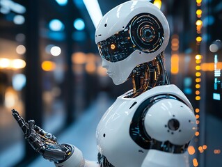 Fototapete - Futuristic AI Robot with glowing lights.