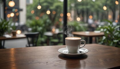 Canvas Print - A mug of coffee on a table in a cafe.