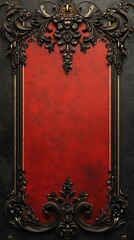 Sticker - Ornate Black and Gold Frame with Red Background