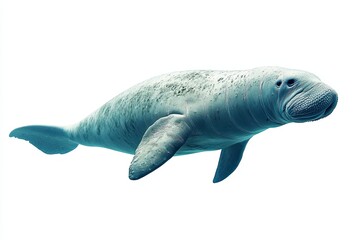 Wall Mural - A Manatee Swimming Underwater with a White Background