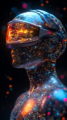 Aufkleber - Futuristic Humanoid with Virtual Reality Headset.