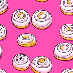 Canvas Print - A vibrant and cute cartoon doodle pattern featuring adorable cinnamon rolls, emphasizing a minimalistic and modern style.