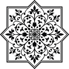 Wall Mural - persian carpet pattern illustration black and white