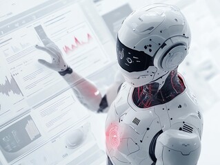 Fototapete - Futuristic Robot Analyzing Data.