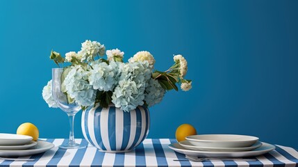 Wall Mural - tablecloth blue and white striped background