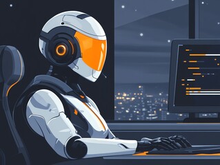 Fototapete - Futuristic Robot Coding at Night.