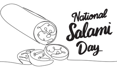 Wall Mural - Salami one line continuous. National Salami Day. Hand drawn vector art.