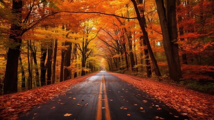 Wall Mural - fiery fall foliage road