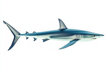 Wall Mural - Blue Shark Swimming Against White Background