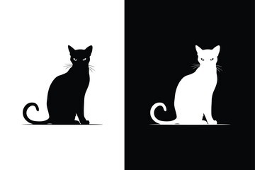 Wall Mural - Cat silhouette vector. Cat vector solid icon silhouette illustration black white background.