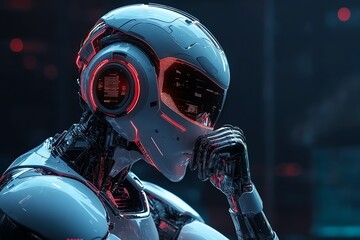 Aufkleber - Futuristic Robot Thinking.