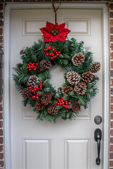 Wall Mural - a door with christmas decoration