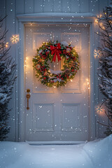 Wall Mural - door with christmas decoration