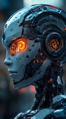Aufkleber - Futuristic Robot with Glowing Eyes.