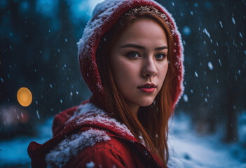 Wall Mural - portrait of a woman in winter