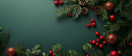 Wall Mural - wallpaper for christmas with green background and christmas decoration