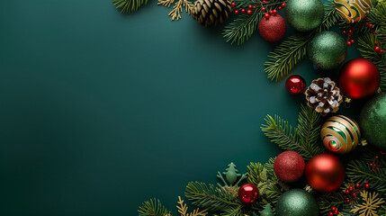 Wall Mural - wallpaper for christmas with green background and christmas decoration
