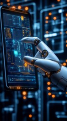 Aufkleber - Futuristic Robotic Hand Interacting with Digital Interface.