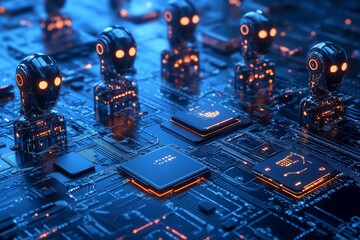 Poster - Futuristic Robots on Circuit Board.