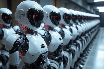 Aufkleber - Futuristic Robots Standing In Line.