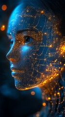 Aufkleber - Futuristic Woman with Circuitry on Face.