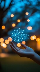 Canvas Print - Hand holding glowing network of connections with bokeh lights.